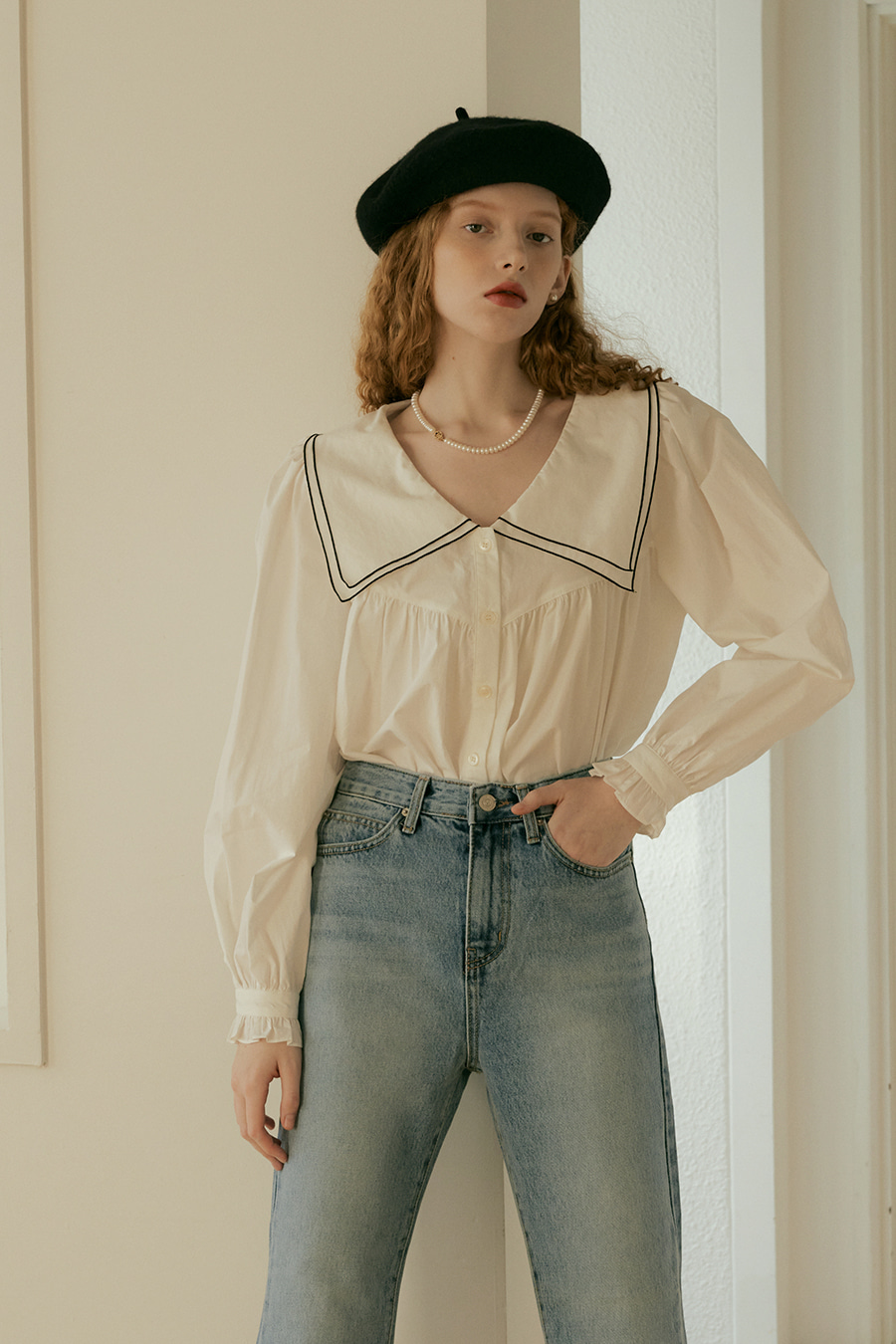 BELL COLLAR COTTON BLOUSE - IVORY